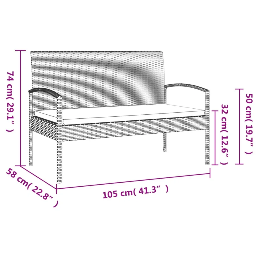 Banc de jardin avec coussin noir 105 cm résine tressée - 8