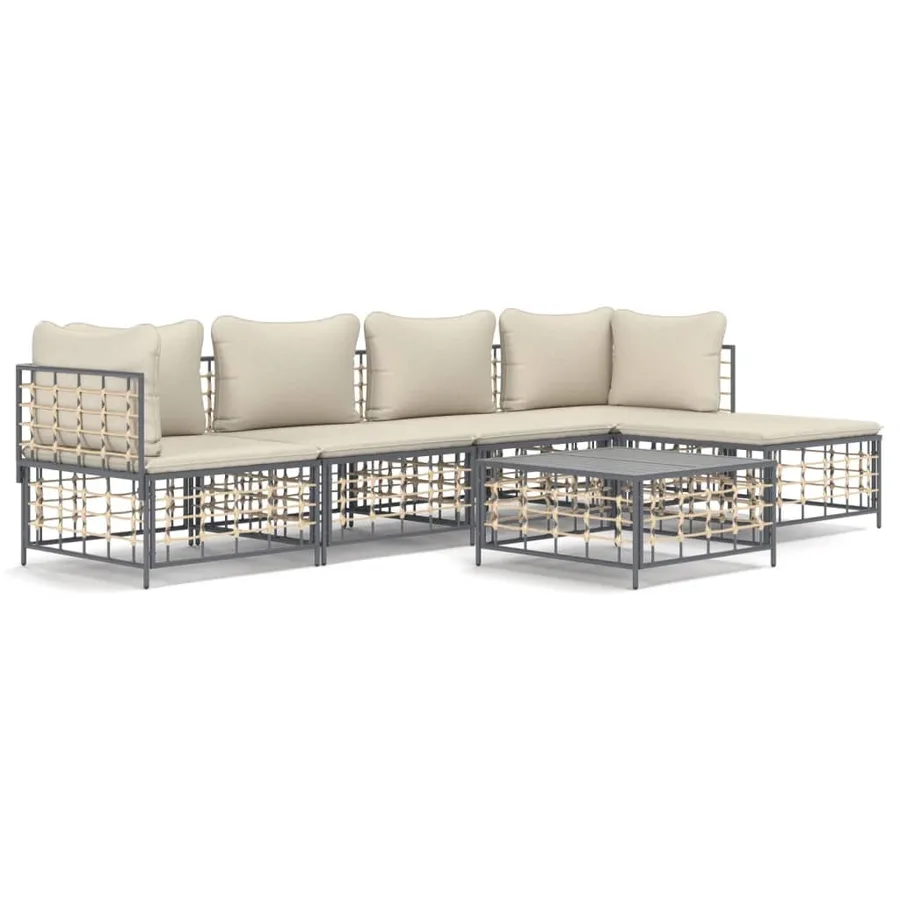 Salon de jardin 6 pcs avec coussins anthracite résine tressée - 2