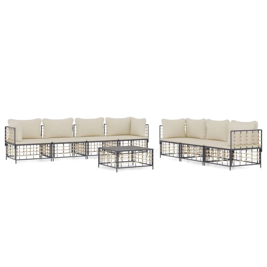 Salon de jardin 8 pcs avec coussins anthracite résine tressée - 2