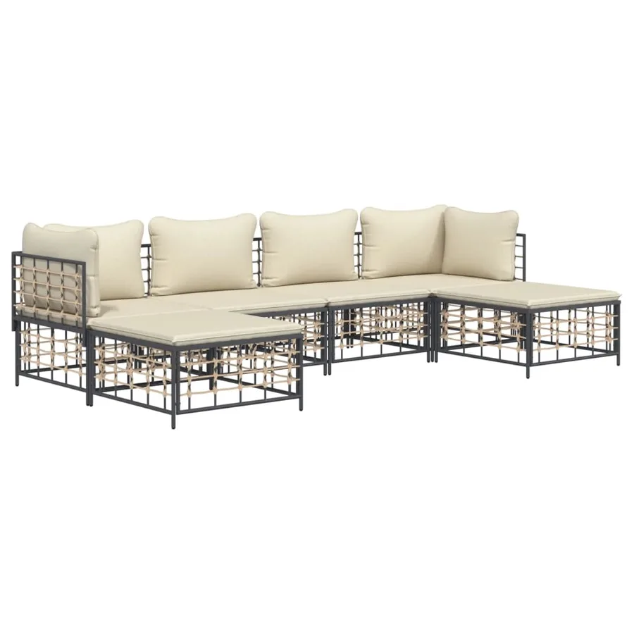 Salon de jardin 6 pcs avec coussins anthracite résine tressée - 3