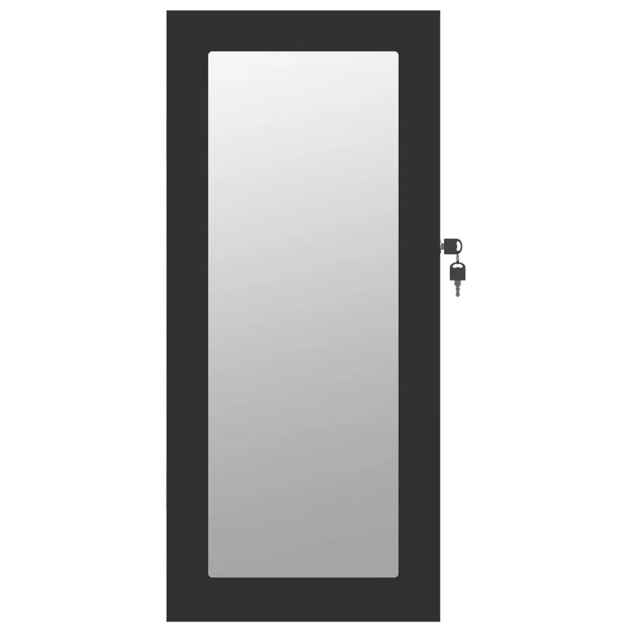 Armoire à bijoux avec miroir murale noir 30x8,5x67 cm - 4