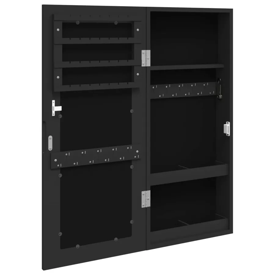 Armoire à bijoux avec miroir murale noir 30x8,5x67 cm - 5