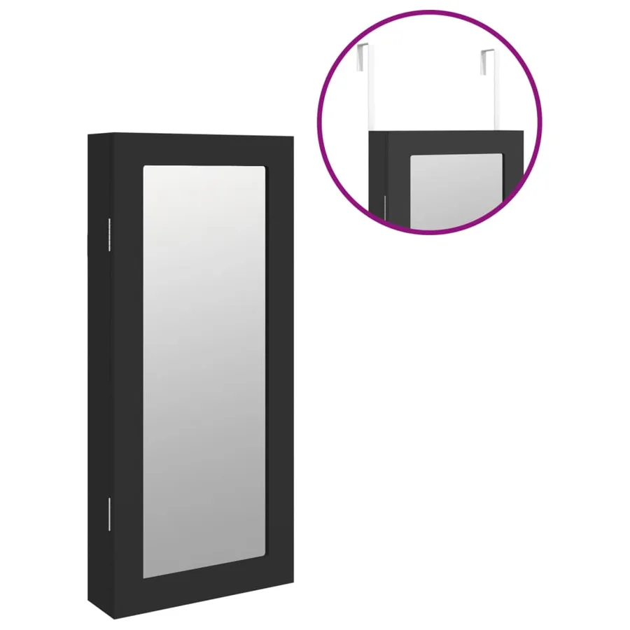 Armoire à bijoux avec miroir murale noir 30x8,5x67 cm - 9