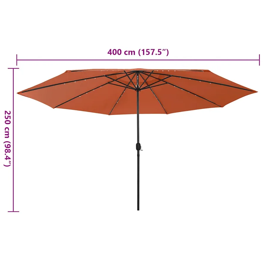 Parasol de jardin avec lumières LED et mât en métal terre cuite - 7