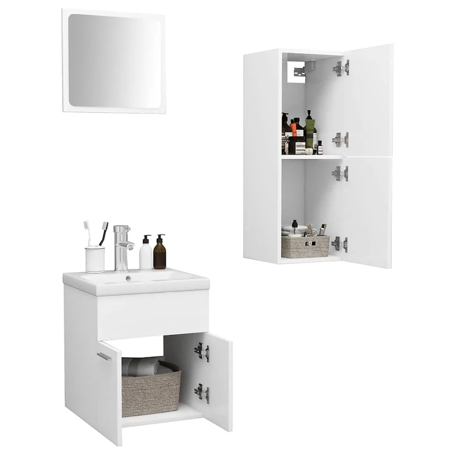 Ensemble de meubles de salle de bain Blanc Aggloméré - 3
