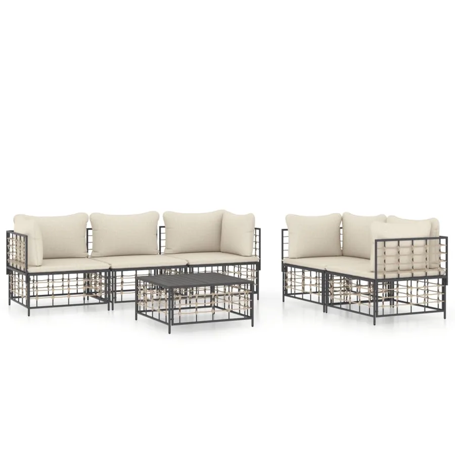 Salon de jardin 6 pcs avec coussins anthracite résine tressée - 2
