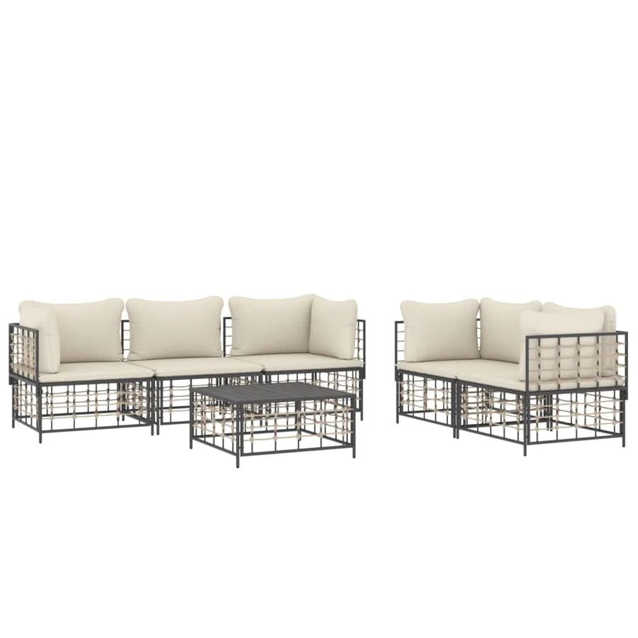 Salon de jardin 6 pcs avec coussins anthracite résine tressée - 3