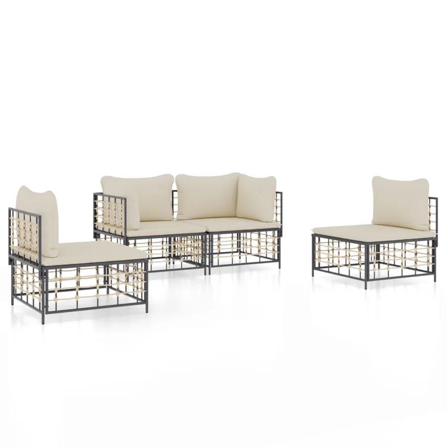 Salon de jardin 4 pcs avec coussins anthracite résine tressée - 2