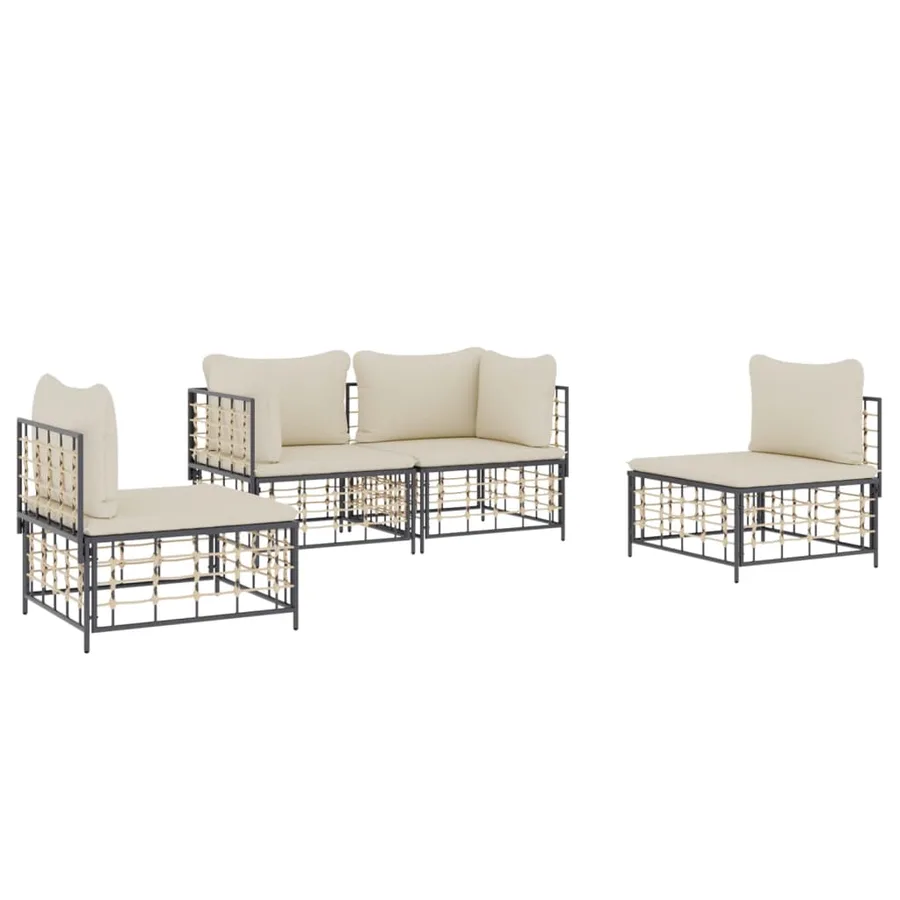 Salon de jardin 4 pcs avec coussins anthracite résine tressée - 3