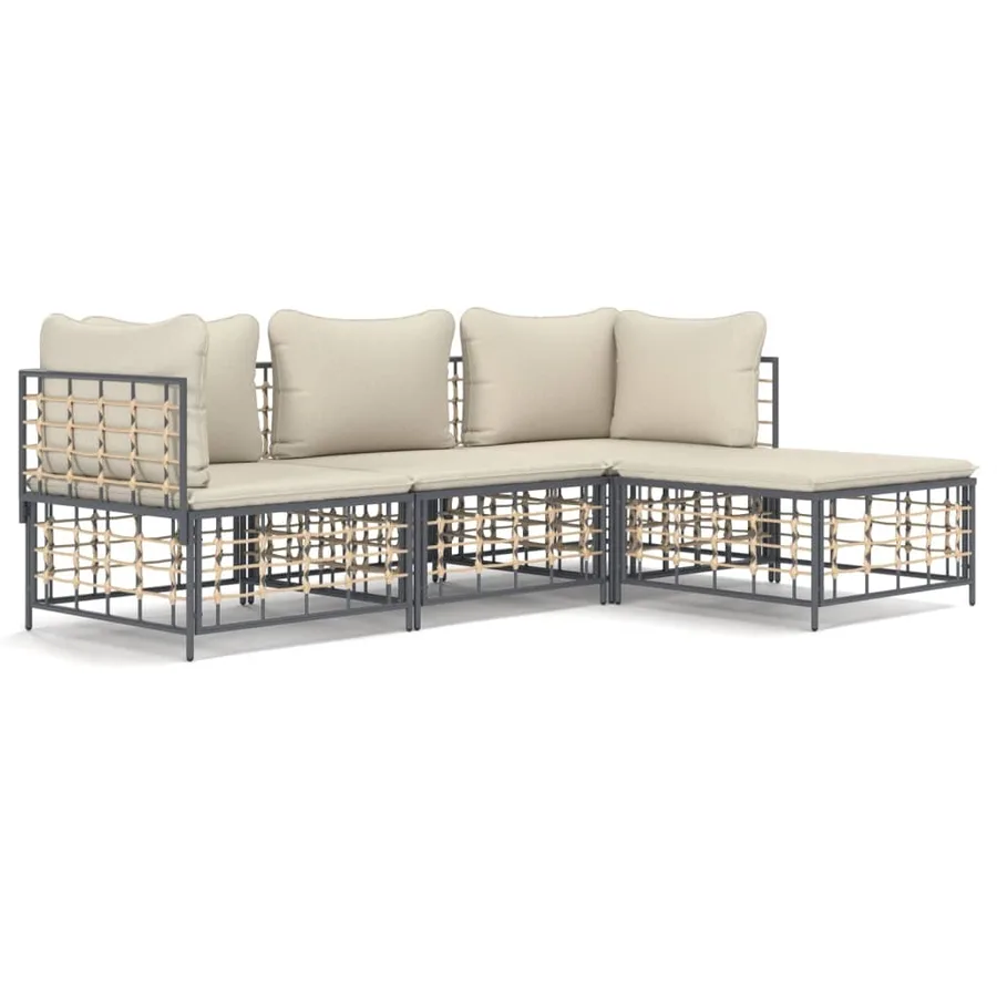 Salon de jardin 4 pcs avec coussins anthracite résine tressée - 2