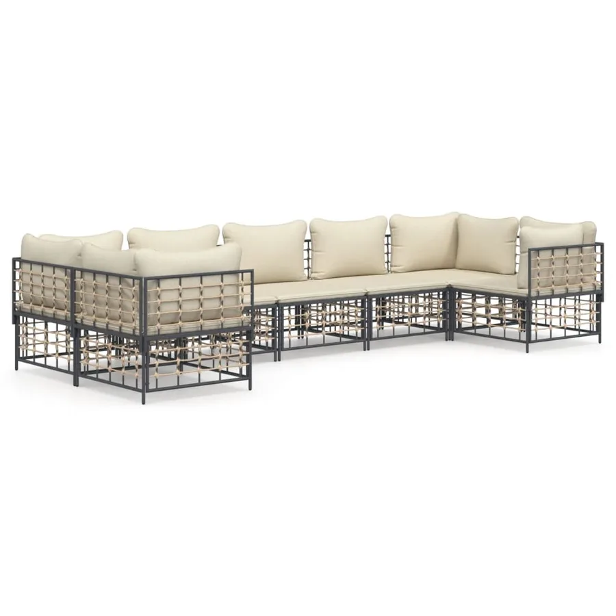 Salon de jardin 7 pcs avec coussins anthracite résine tressée - 2