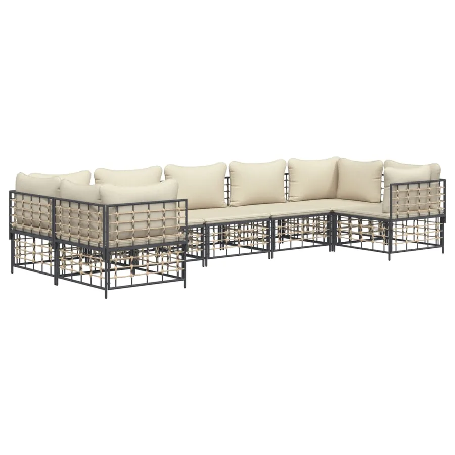 Salon de jardin 7 pcs avec coussins anthracite résine tressée - 3