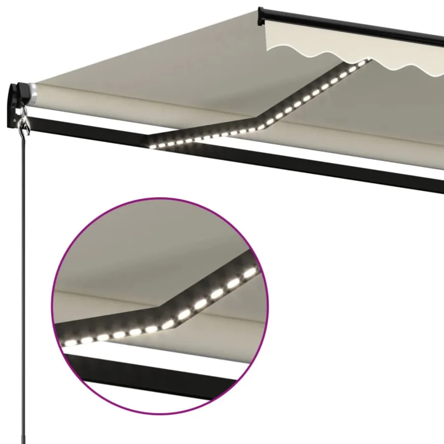 Auvent manuel rétractable avec LED 600x350 cm Crème - 5