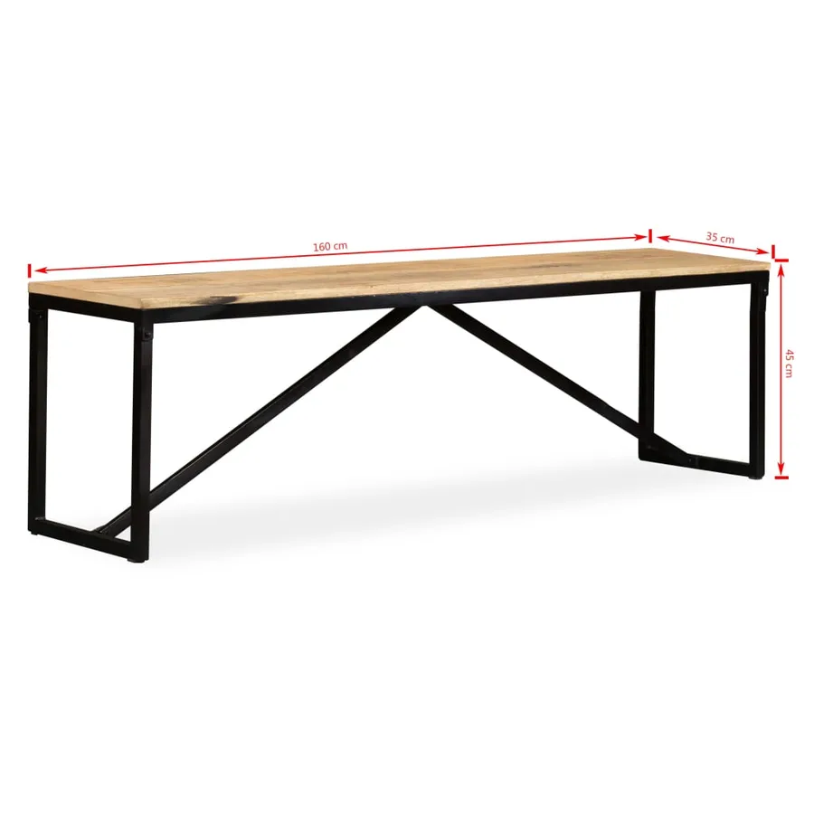 Banc Bois de manguier massif 160x35x45 cm - 5