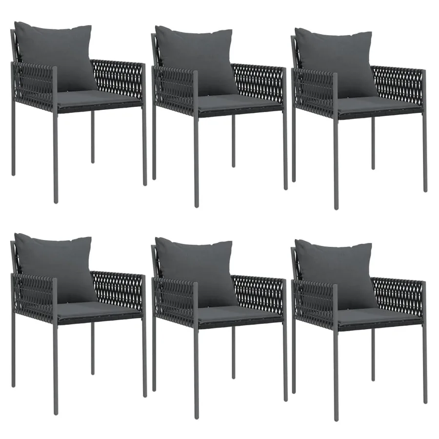 Chaises de jardin avec coussins lot de 6 noir 54x61x83 cm rotin - 2