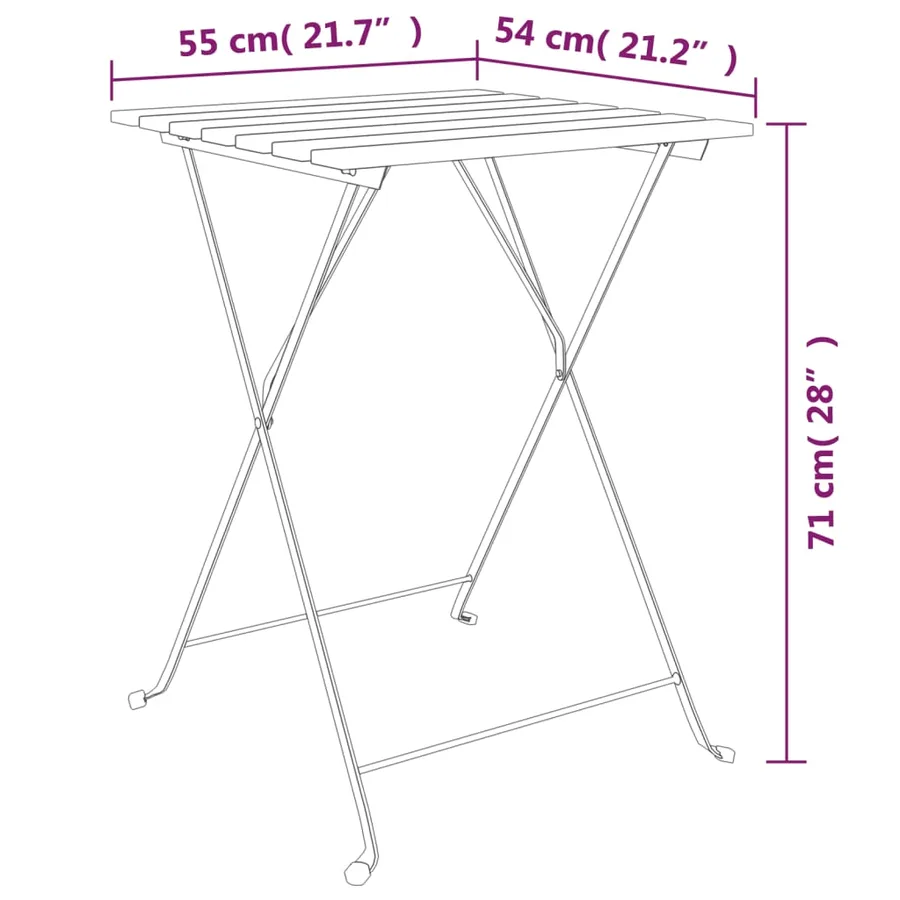 Table de bistro pliante 55x54x71cm Bois de teck solide et acier - 7