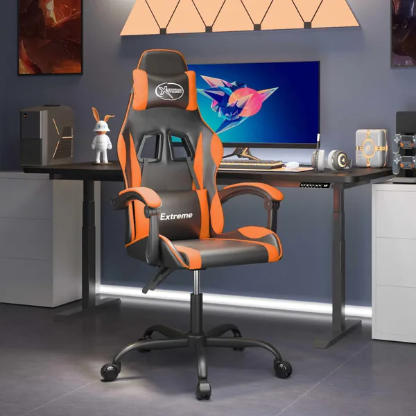 Chaise de jeu pivotante Noir et orange Similicuir