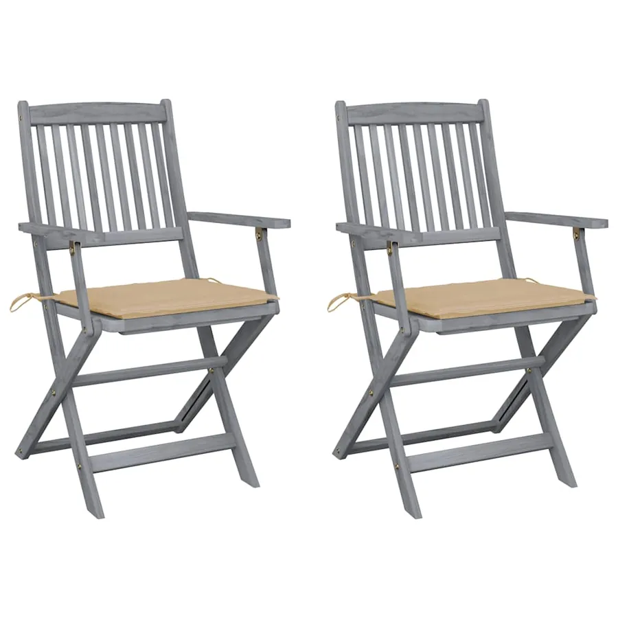 Chaises pliables d'extérieur lot de 2 et coussins Bois d'acacia