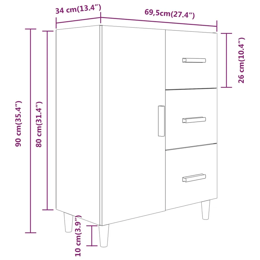 Buffet gris béton 69,5x34x90 cm bois d'ingénierie - 9