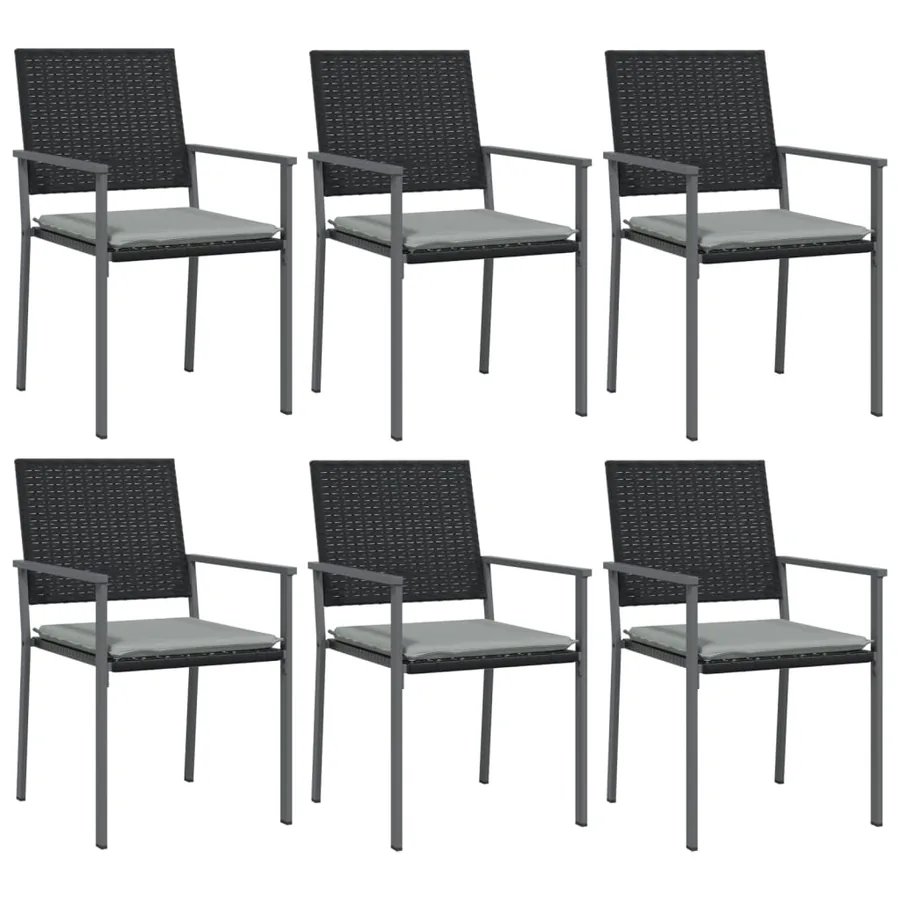 Chaises de jardin et coussins lot de 6 noir 54x62,5x89 cm rotin - 2