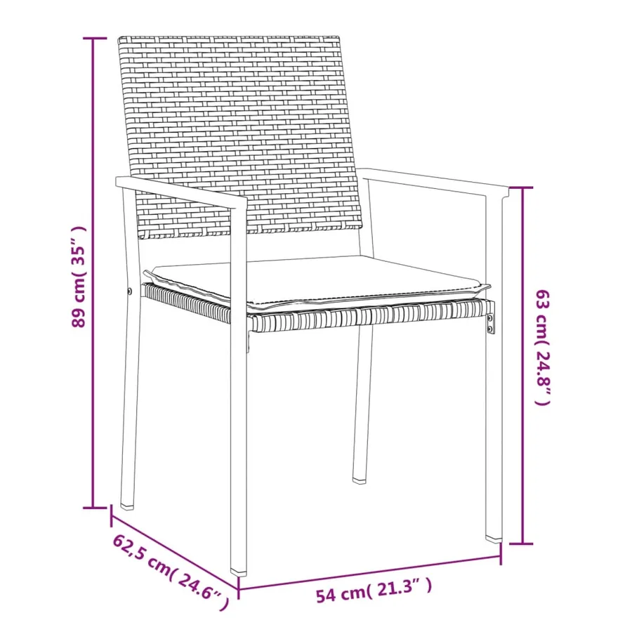 Chaises de jardin et coussins lot de 6 noir 54x62,5x89 cm rotin - 9