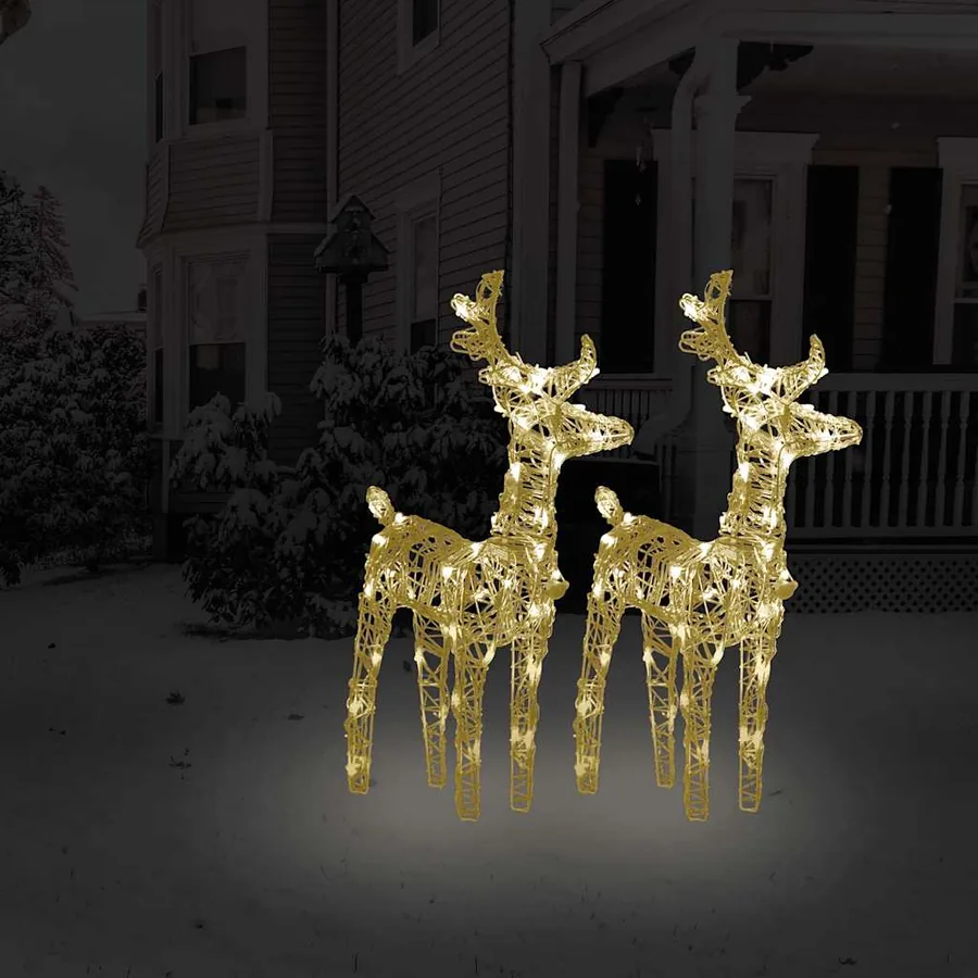 Rennes de Noël 2 pcs 80 LED Blanc chaud Acrylique