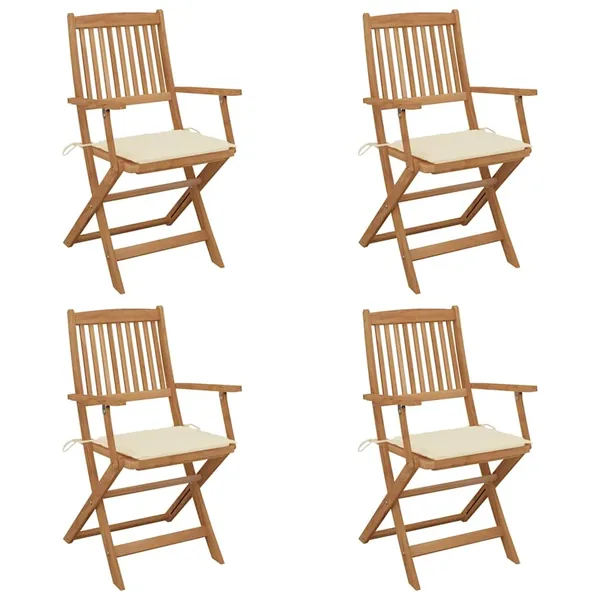 Chaises pliables de jardin lot de 4 avec coussins Bois d'acacia