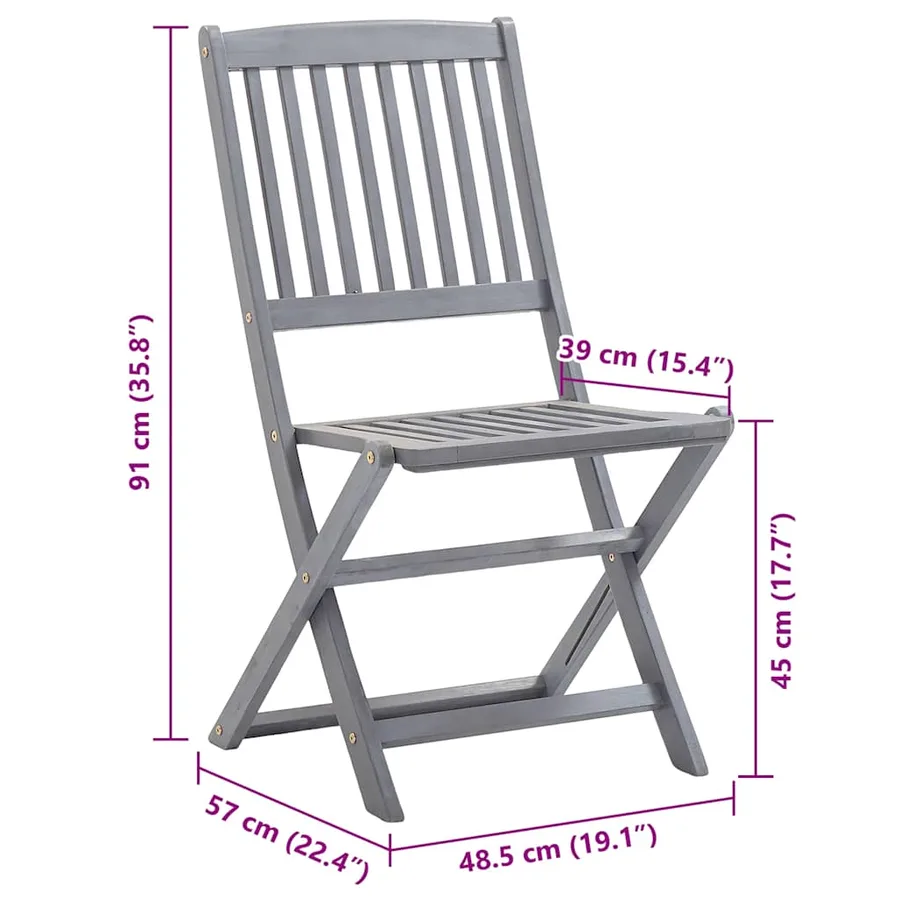 Chaises pliables d'extérieur lot de 8 et coussins Bois d'acacia - 7