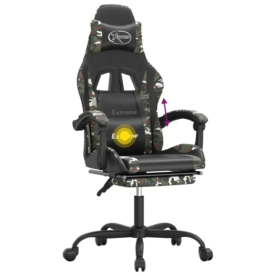 Chaise de jeu pivotante repose-pied Noir camouflage Similicuir - 12