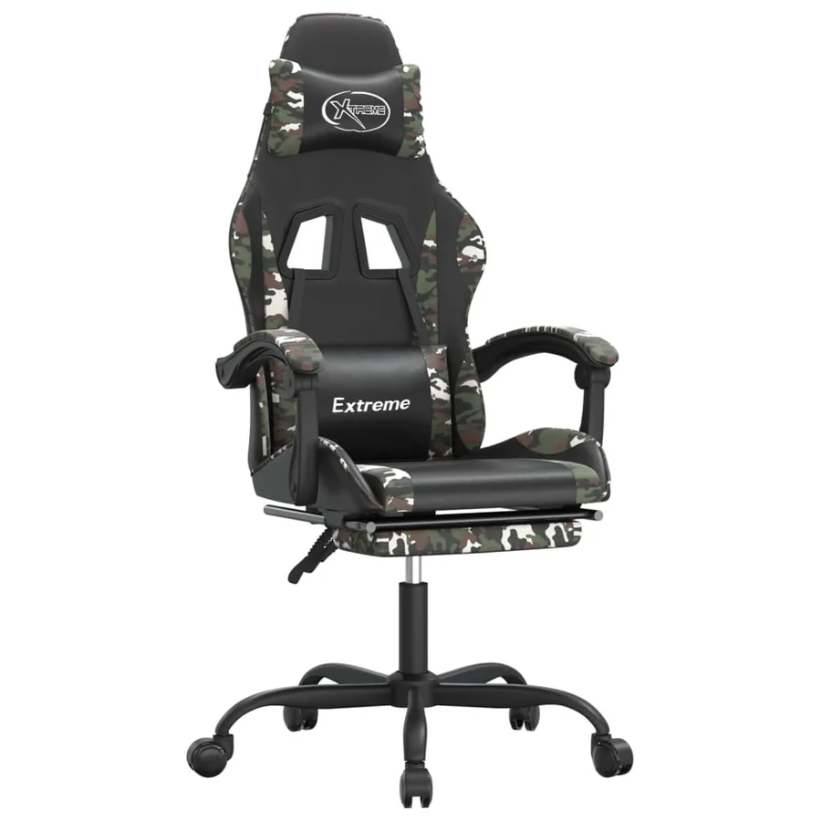 Chaise de jeu pivotante repose-pied Noir camouflage Similicuir - 2