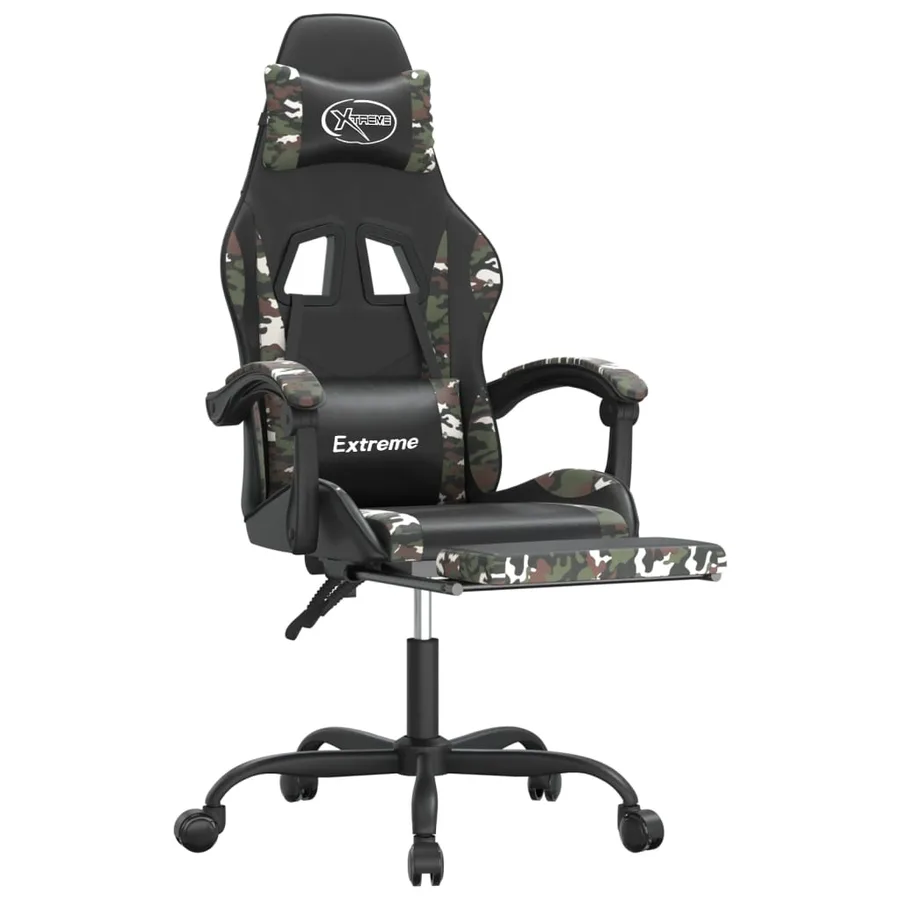 Chaise de jeu pivotante repose-pied Noir camouflage Similicuir - 6
