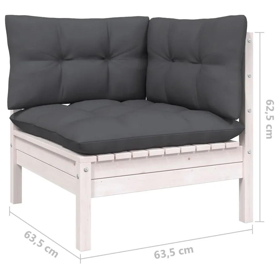 Salon de jardin 14 pcs avec coussins blanc bois de pin solide - 8