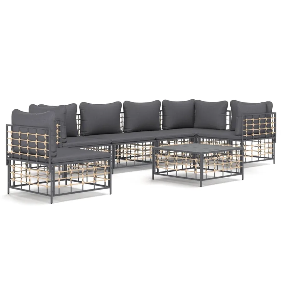 Salon de jardin 7 pcs avec coussins anthracite résine tressée - 2