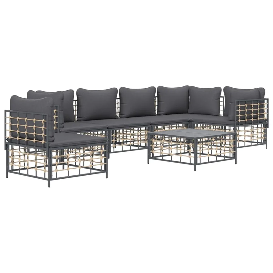 Salon de jardin 7 pcs avec coussins anthracite résine tressée - 3