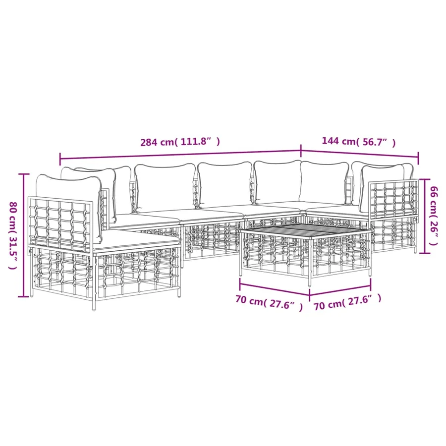 Salon de jardin 7 pcs avec coussins anthracite résine tressée - 8