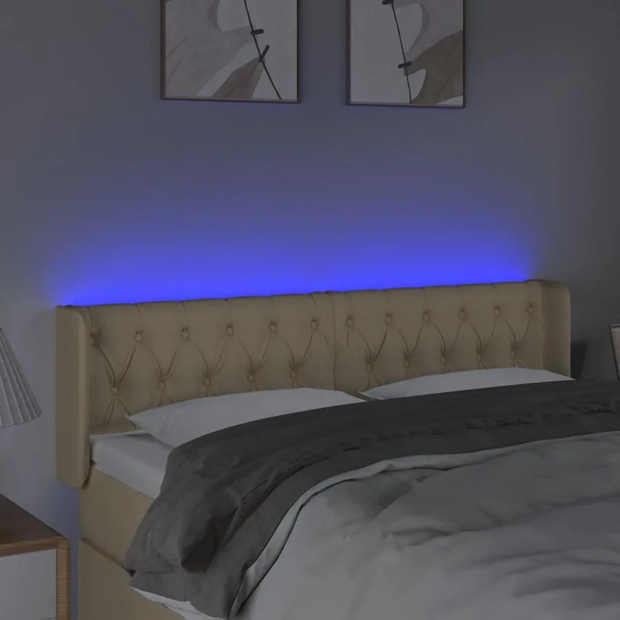 Tête de lit à LED Crème 147x16x78/88 cm Tissu - 4