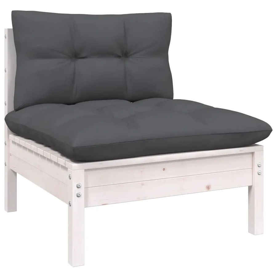 Salon de jardin 11 pcs avec coussins blanc bois de pin - 5