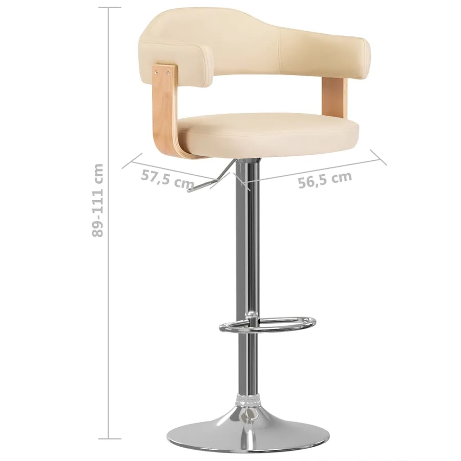 Tabourets de bar lot de 2 crème bois courbé et similicuir - 8