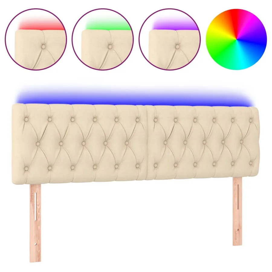 Tête de lit à LED Crème 144x7x78/88 cm Tissu - 2