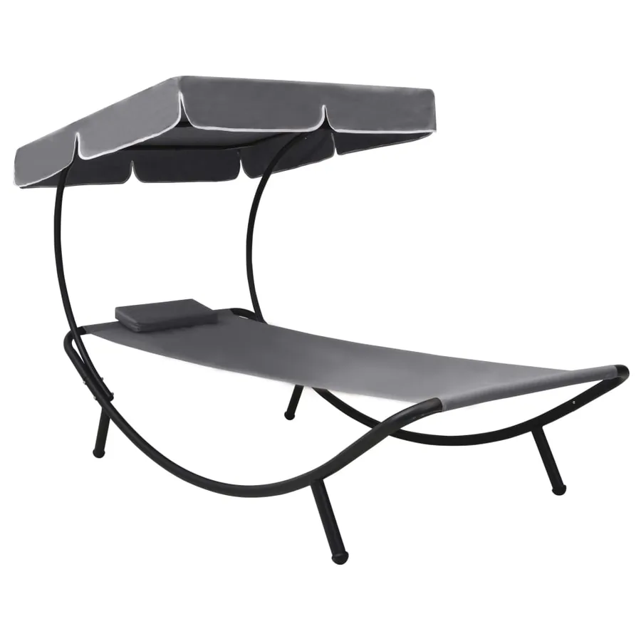 Lit de repos d'extérieur avec auvent et oreiller Noir - 15