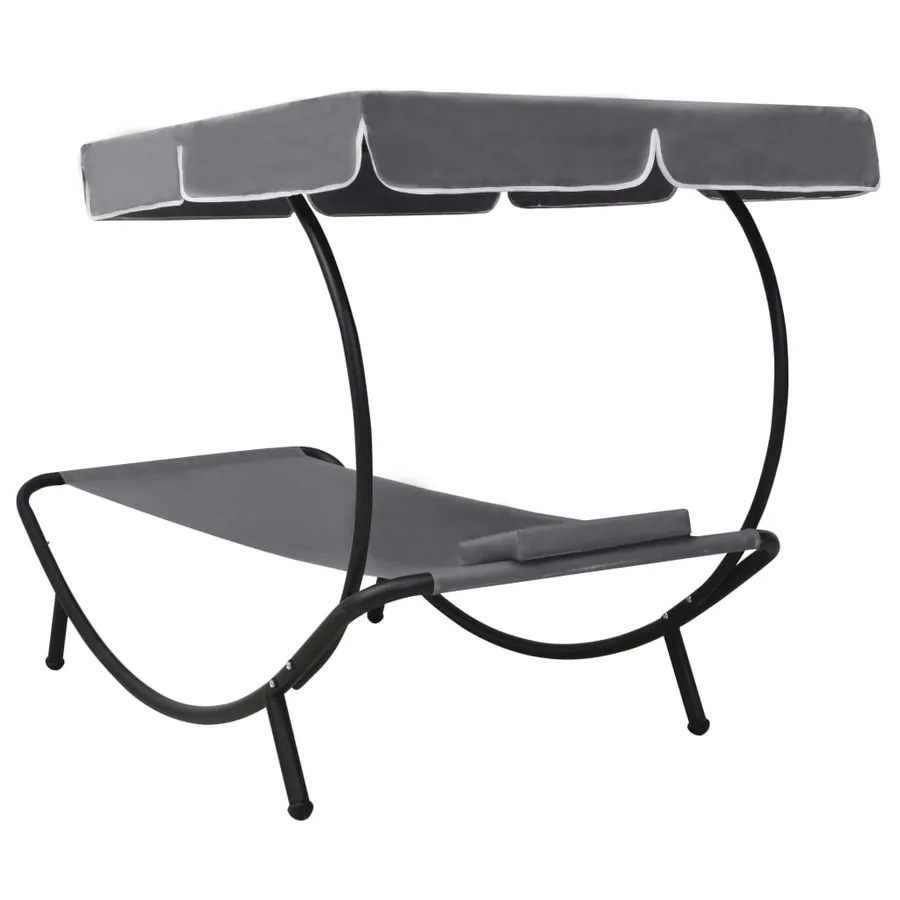 Lit de repos d'extérieur avec auvent et oreiller Noir - 18