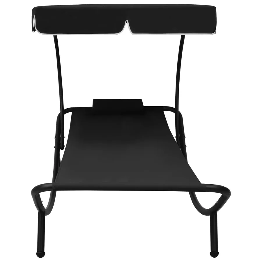 Lit de repos d'extérieur avec auvent et oreiller Noir - 2