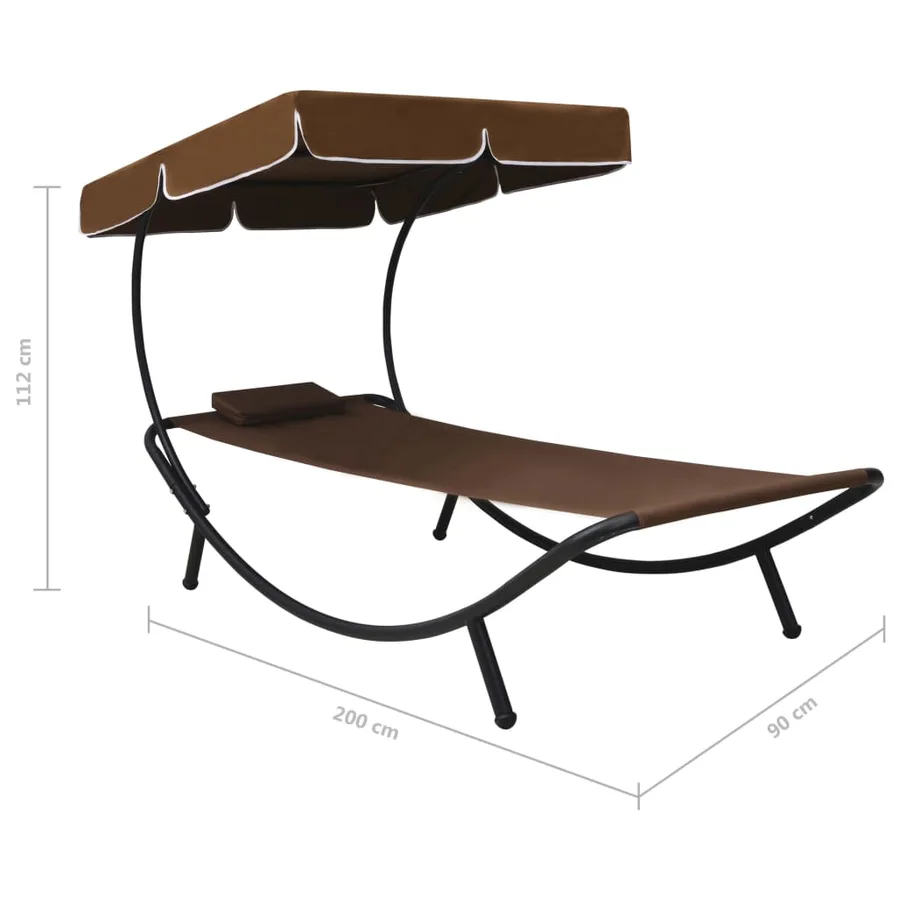 Lit de repos d'extérieur avec auvent et oreiller Noir - 28
