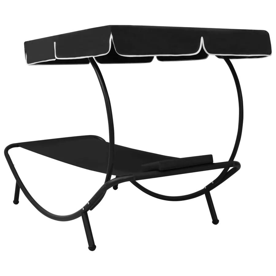 Lit de repos d'extérieur avec auvent et oreiller Noir - 4