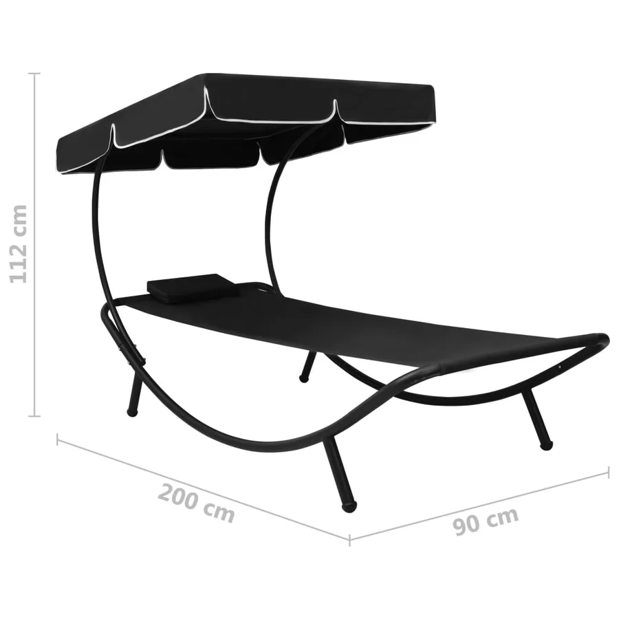 Lit de repos d'extérieur avec auvent et oreiller Noir - 7