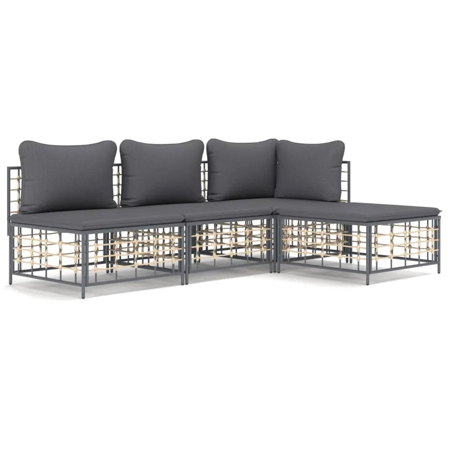 Salon de jardin 4 pcs avec coussins anthracite résine tressée - 2