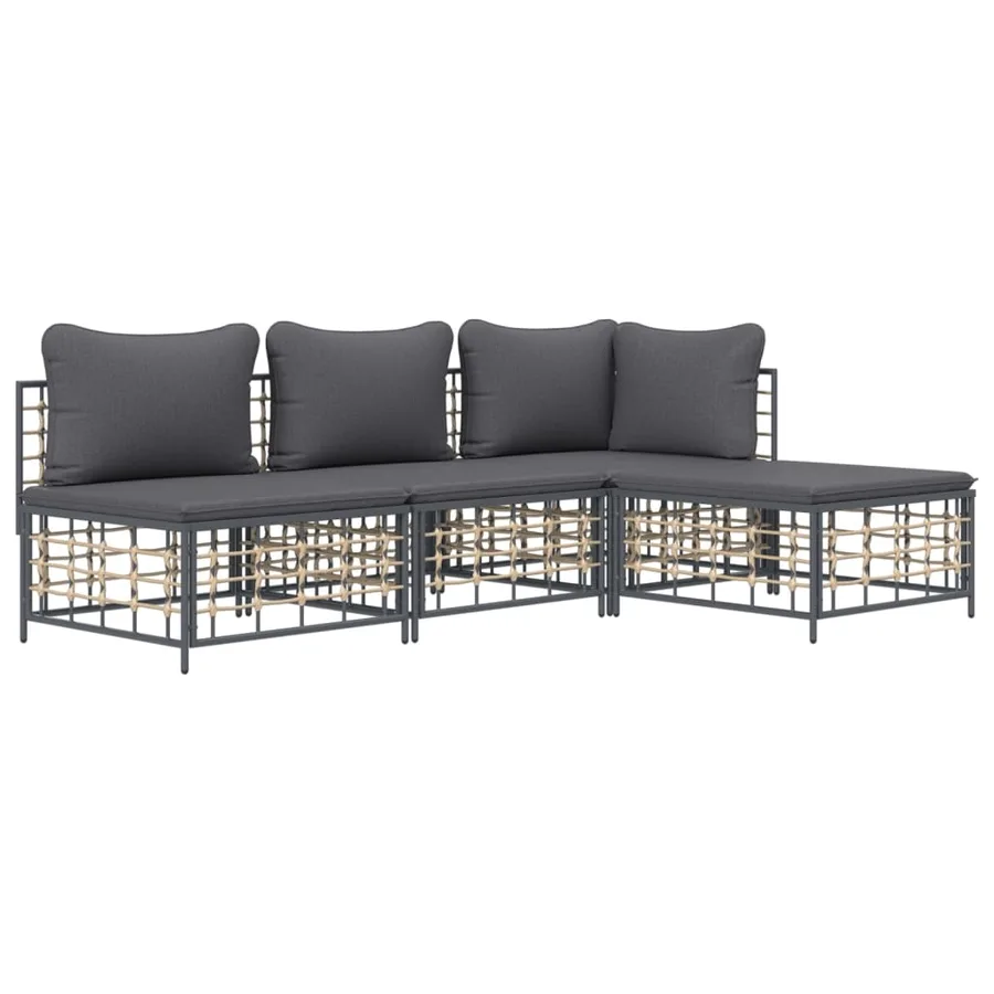Salon de jardin 4 pcs avec coussins anthracite résine tressée - 3
