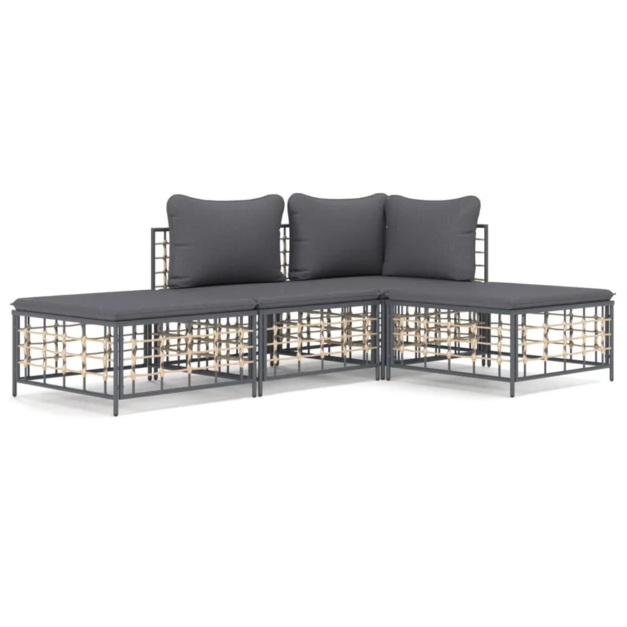 Salon de jardin 4 pcs avec coussins anthracite résine tressée - 2