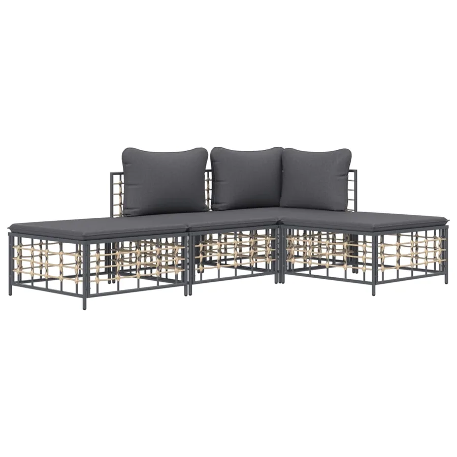 Salon de jardin 4 pcs avec coussins anthracite résine tressée - 3
