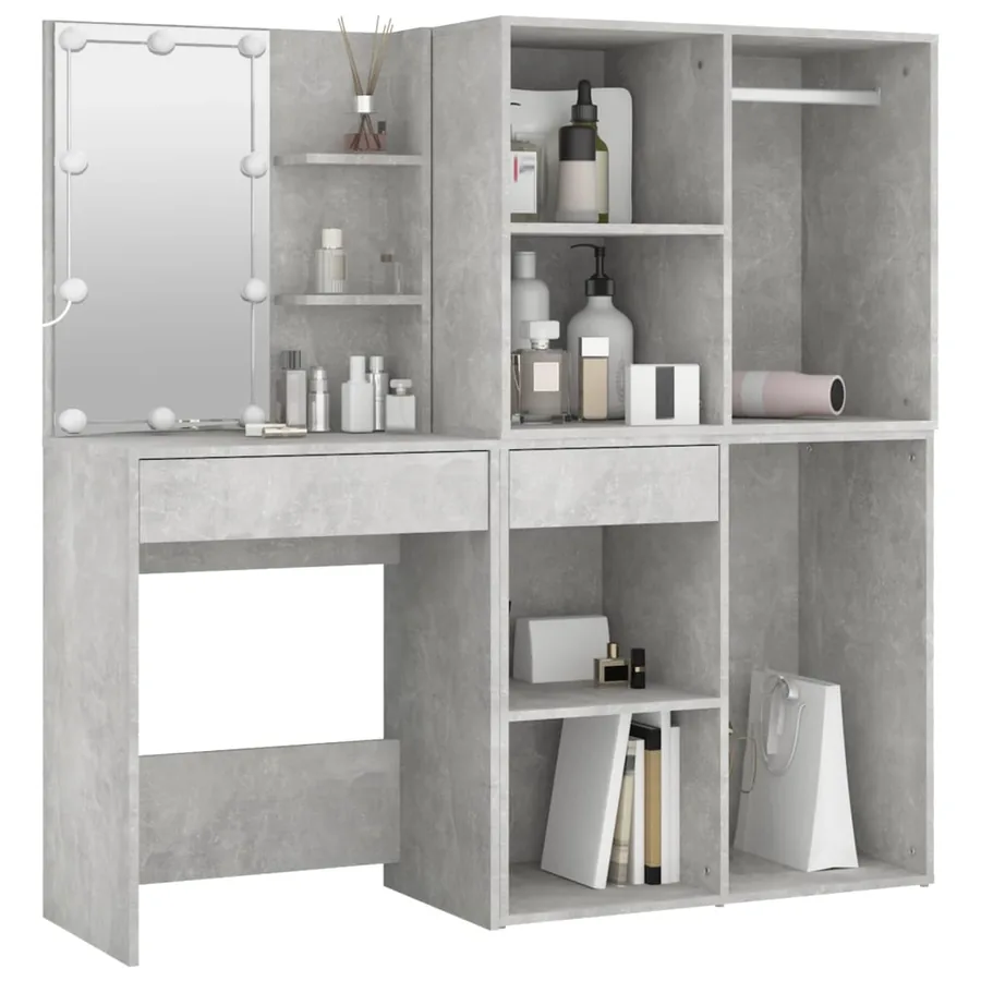 Coiffeuse à LED avec 2 armoires Gris béton Bois d'ingénierie - 3